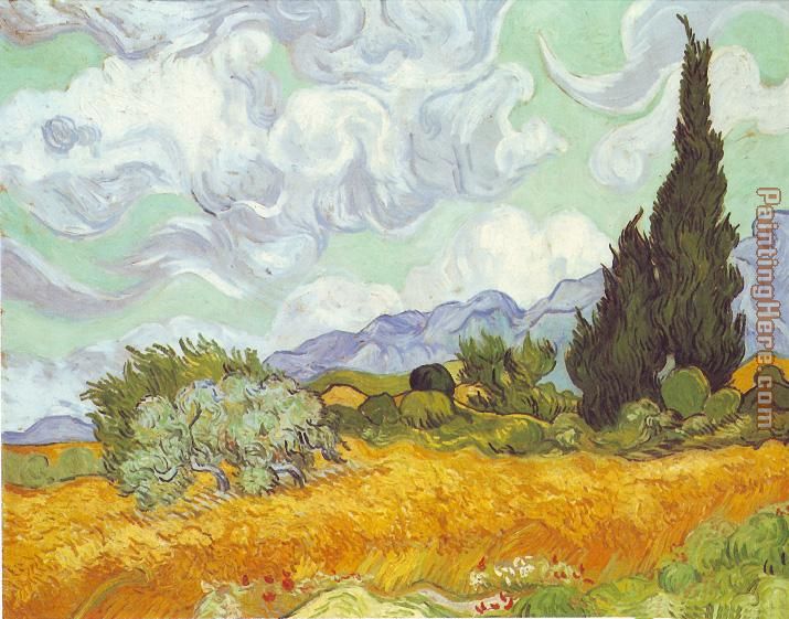 Cornfield with Cypresses painting - Vincent van Gogh Cornfield with Cypresses art painting